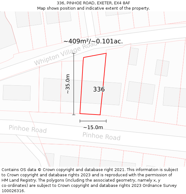 336, PINHOE ROAD, EXETER, EX4 8AF: Plot and title map