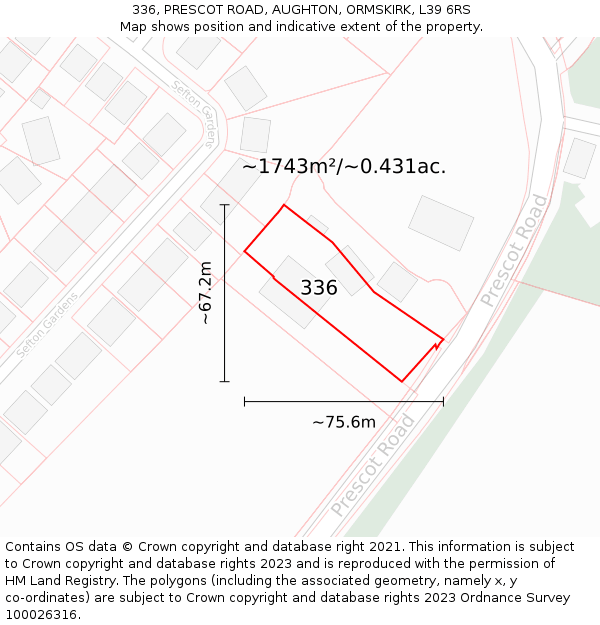 336, PRESCOT ROAD, AUGHTON, ORMSKIRK, L39 6RS: Plot and title map