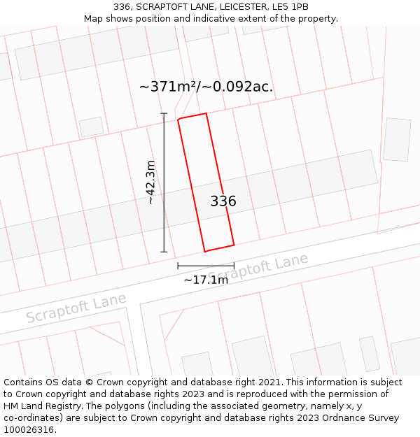 336, SCRAPTOFT LANE, LEICESTER, LE5 1PB: Plot and title map