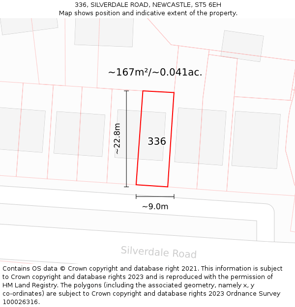 336, SILVERDALE ROAD, NEWCASTLE, ST5 6EH: Plot and title map
