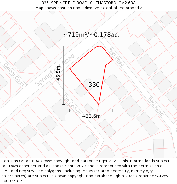 336, SPRINGFIELD ROAD, CHELMSFORD, CM2 6BA: Plot and title map