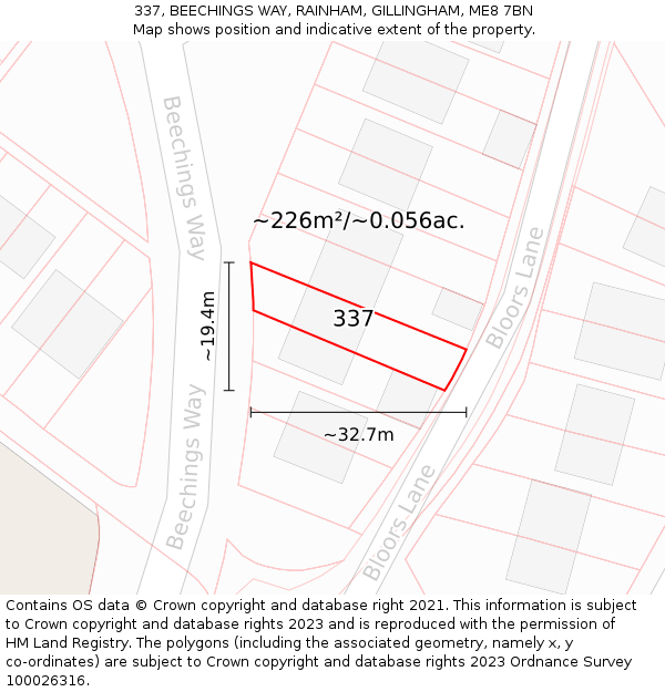 337, BEECHINGS WAY, RAINHAM, GILLINGHAM, ME8 7BN: Plot and title map