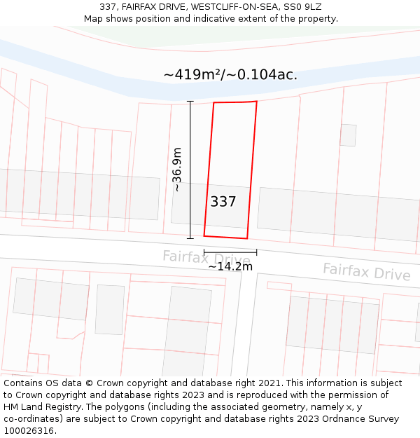 337, FAIRFAX DRIVE, WESTCLIFF-ON-SEA, SS0 9LZ: Plot and title map