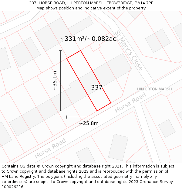 337, HORSE ROAD, HILPERTON MARSH, TROWBRIDGE, BA14 7PE: Plot and title map