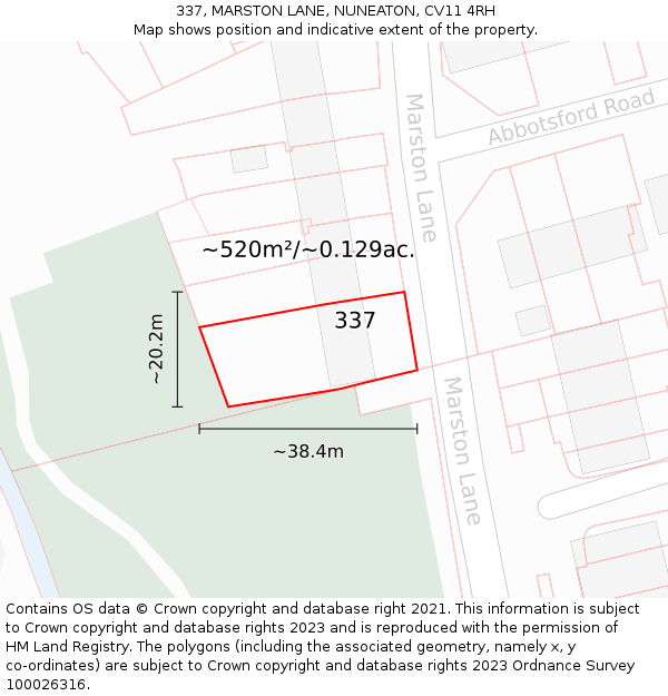 337, MARSTON LANE, NUNEATON, CV11 4RH: Plot and title map