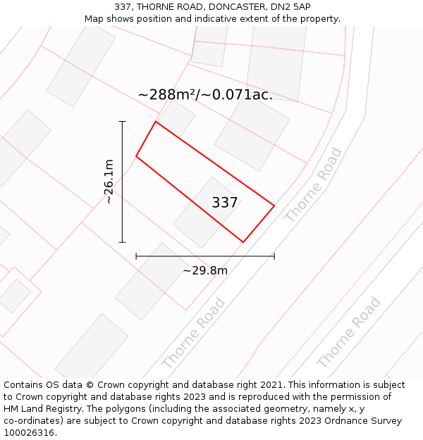 337, THORNE ROAD, DONCASTER, DN2 5AP: Plot and title map