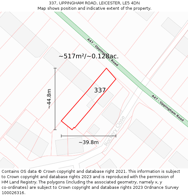 337, UPPINGHAM ROAD, LEICESTER, LE5 4DN: Plot and title map