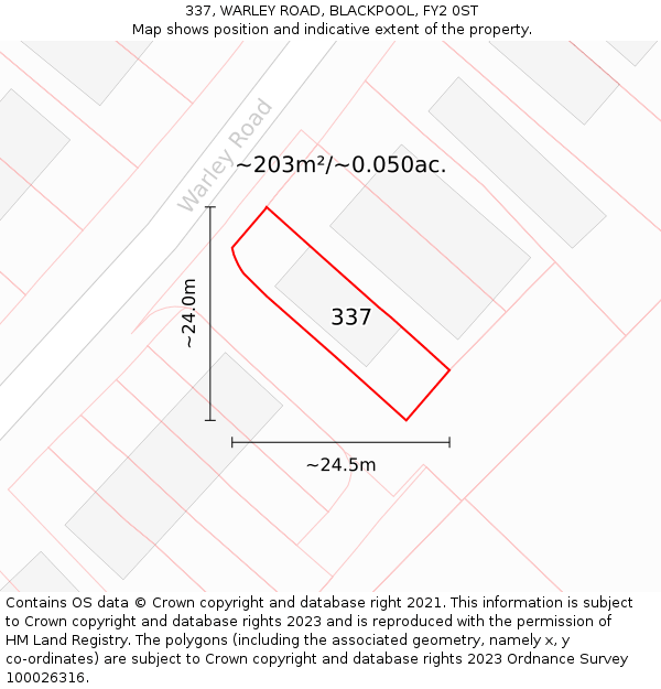 337, WARLEY ROAD, BLACKPOOL, FY2 0ST: Plot and title map