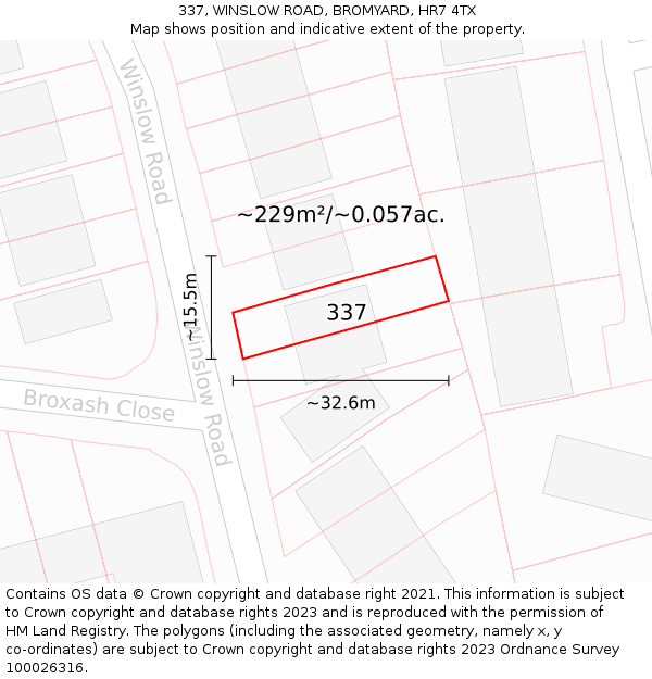 337, WINSLOW ROAD, BROMYARD, HR7 4TX: Plot and title map