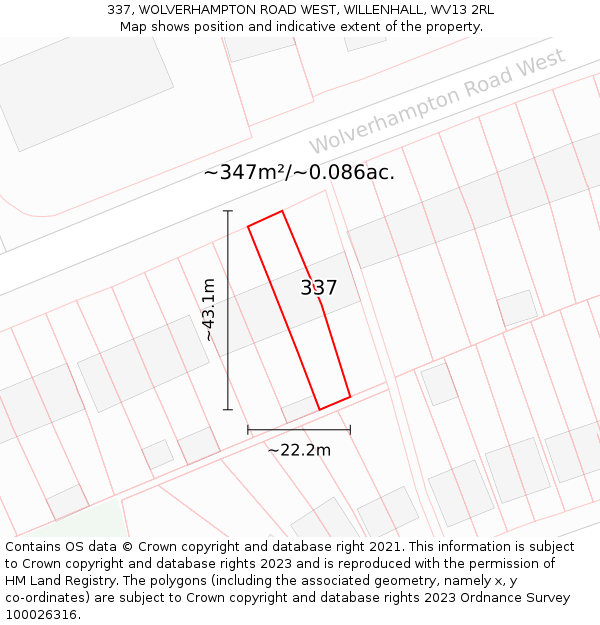337, WOLVERHAMPTON ROAD WEST, WILLENHALL, WV13 2RL: Plot and title map