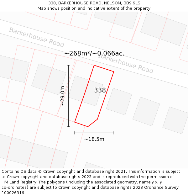 338, BARKERHOUSE ROAD, NELSON, BB9 9LS: Plot and title map