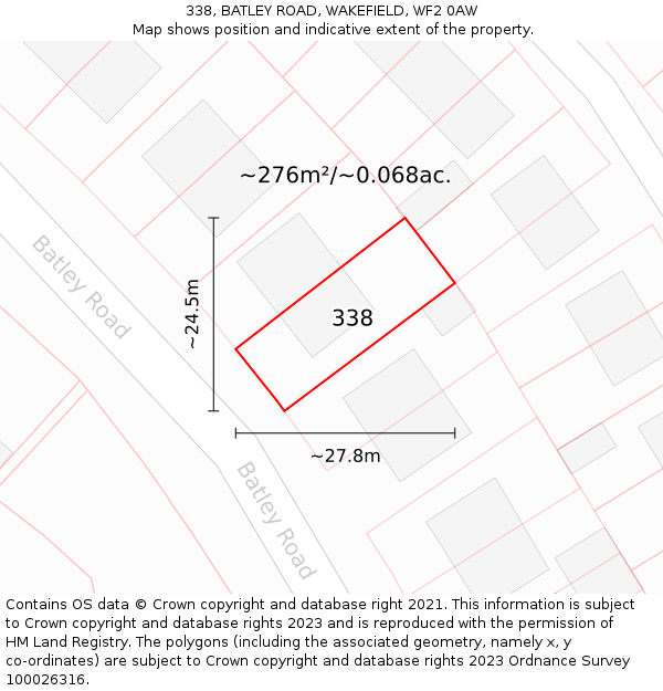 338, BATLEY ROAD, WAKEFIELD, WF2 0AW: Plot and title map