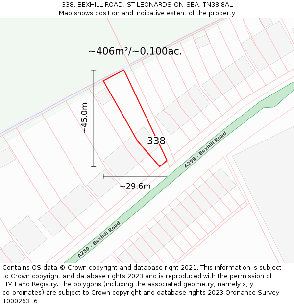 338, BEXHILL ROAD, ST LEONARDS-ON-SEA, TN38 8AL: Plot and title map