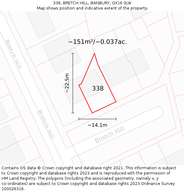 338, BRETCH HILL, BANBURY, OX16 0LW: Plot and title map