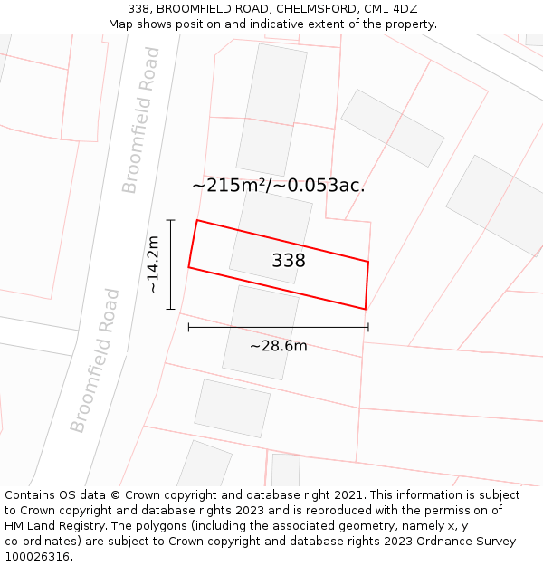 338, BROOMFIELD ROAD, CHELMSFORD, CM1 4DZ: Plot and title map