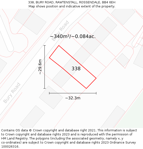 338, BURY ROAD, RAWTENSTALL, ROSSENDALE, BB4 6EH: Plot and title map