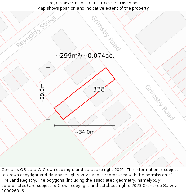 338, GRIMSBY ROAD, CLEETHORPES, DN35 8AH: Plot and title map