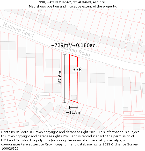 338, HATFIELD ROAD, ST ALBANS, AL4 0DU: Plot and title map