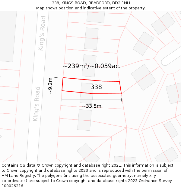 338, KINGS ROAD, BRADFORD, BD2 1NH: Plot and title map