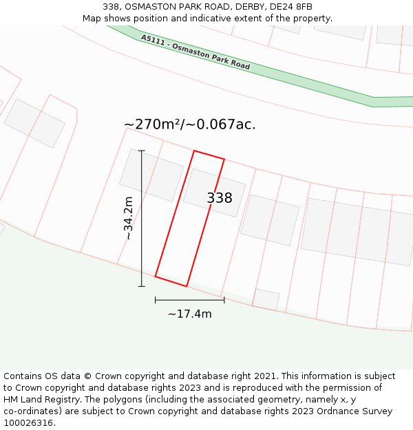 338, OSMASTON PARK ROAD, DERBY, DE24 8FB: Plot and title map