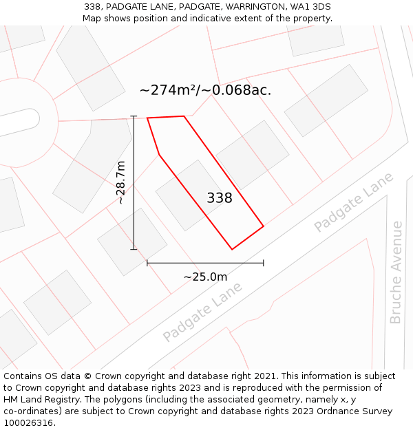338, PADGATE LANE, PADGATE, WARRINGTON, WA1 3DS: Plot and title map