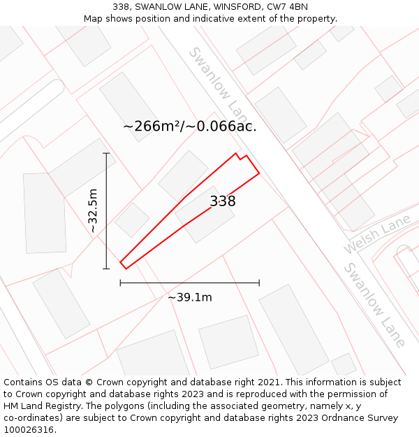 338, SWANLOW LANE, WINSFORD, CW7 4BN: Plot and title map