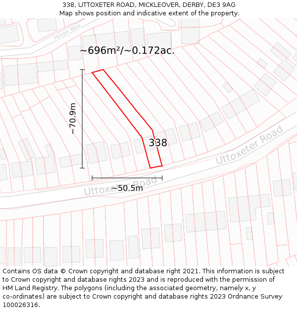 338, UTTOXETER ROAD, MICKLEOVER, DERBY, DE3 9AG: Plot and title map