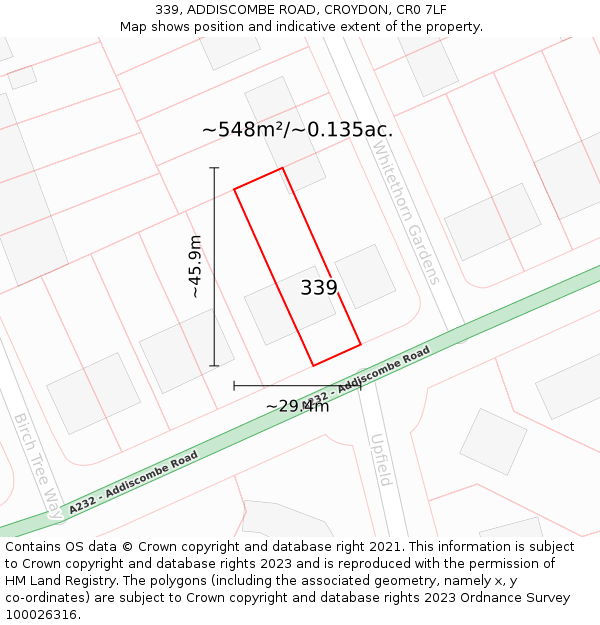 339, ADDISCOMBE ROAD, CROYDON, CR0 7LF: Plot and title map