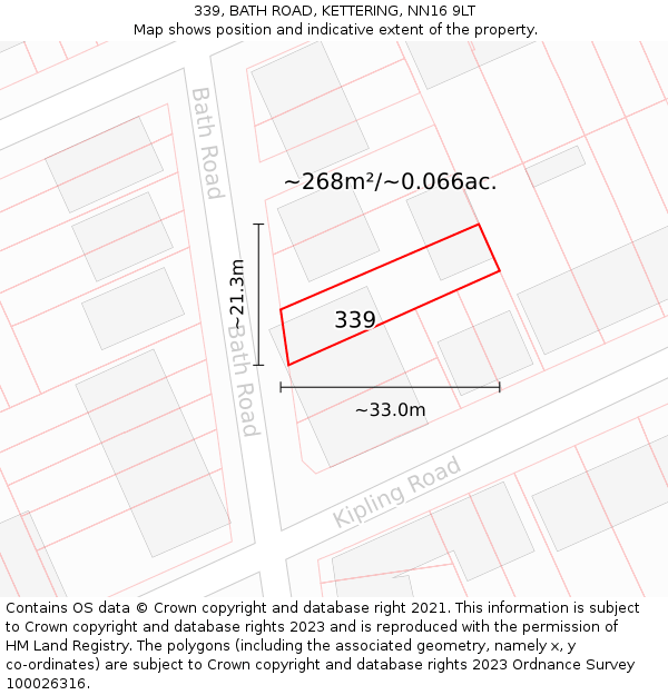 339, BATH ROAD, KETTERING, NN16 9LT: Plot and title map