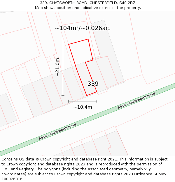 339, CHATSWORTH ROAD, CHESTERFIELD, S40 2BZ: Plot and title map