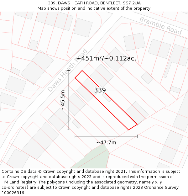 339, DAWS HEATH ROAD, BENFLEET, SS7 2UA: Plot and title map