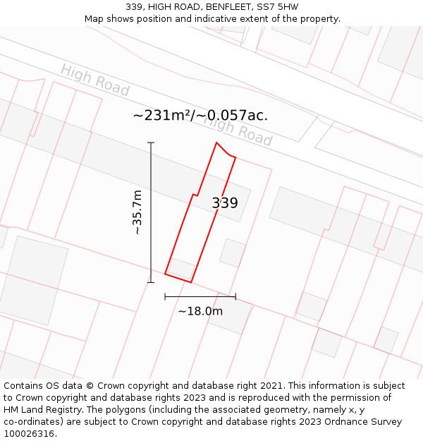 339, HIGH ROAD, BENFLEET, SS7 5HW: Plot and title map