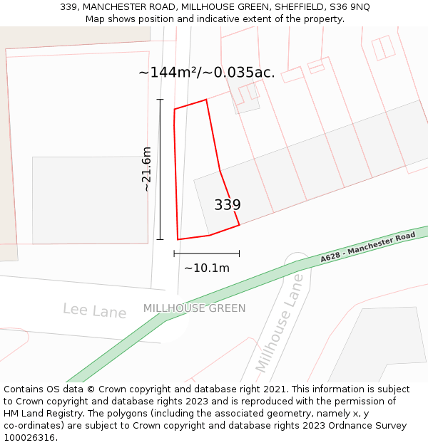 339, MANCHESTER ROAD, MILLHOUSE GREEN, SHEFFIELD, S36 9NQ: Plot and title map