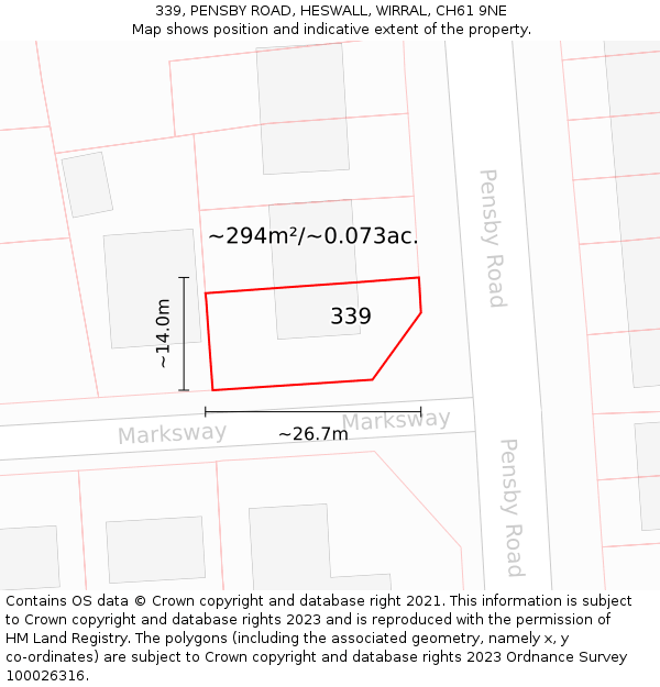 339, PENSBY ROAD, HESWALL, WIRRAL, CH61 9NE: Plot and title map