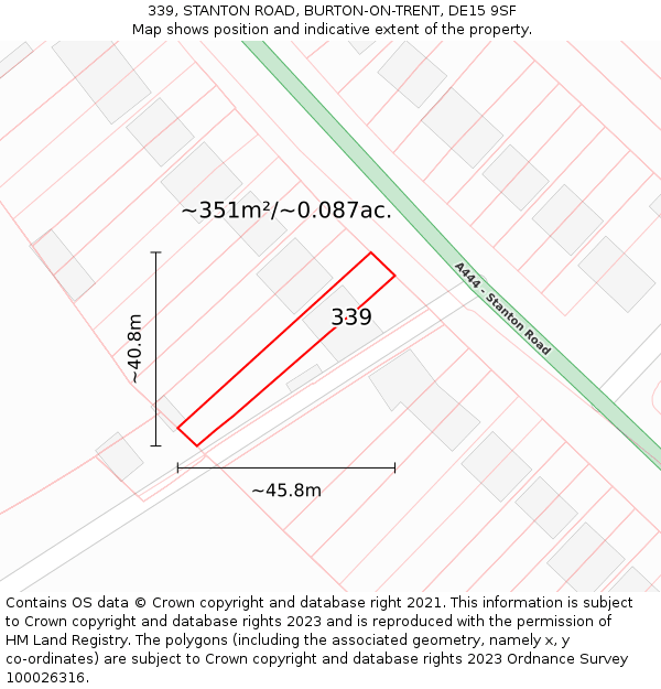 339, STANTON ROAD, BURTON-ON-TRENT, DE15 9SF: Plot and title map