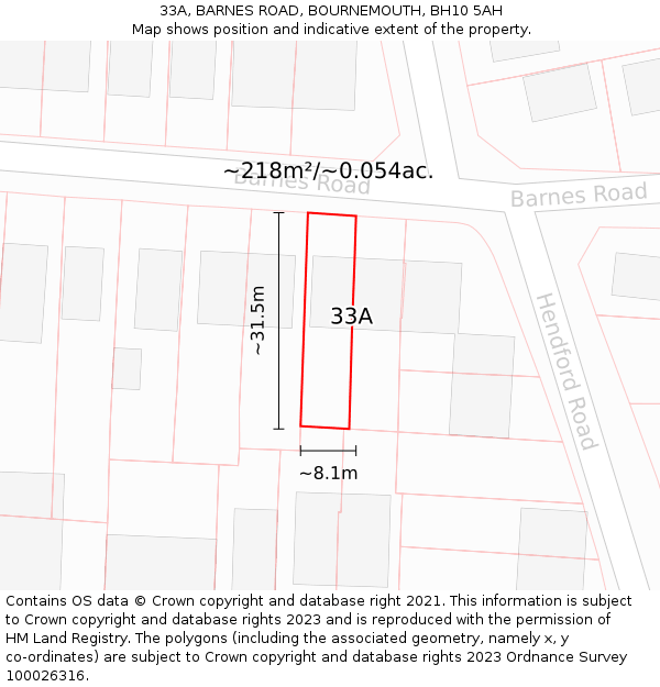 33A, BARNES ROAD, BOURNEMOUTH, BH10 5AH: Plot and title map