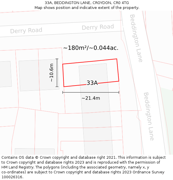33A, BEDDINGTON LANE, CROYDON, CR0 4TG: Plot and title map