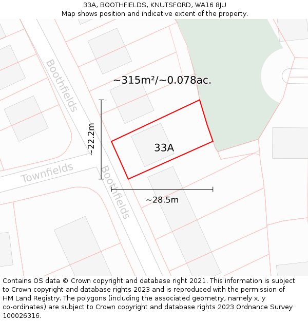 33A, BOOTHFIELDS, KNUTSFORD, WA16 8JU: Plot and title map