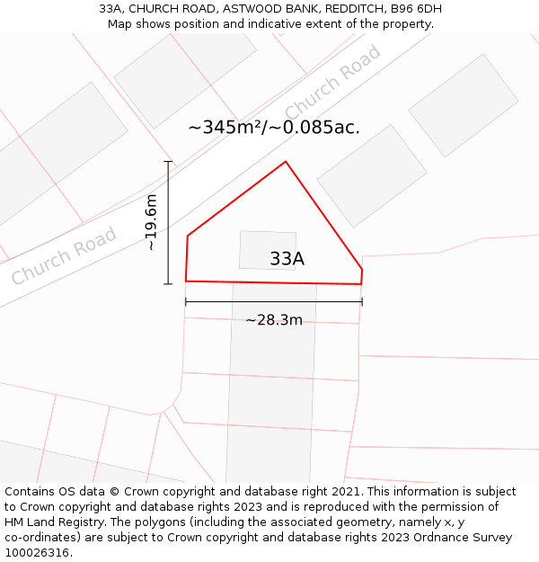 33A, CHURCH ROAD, ASTWOOD BANK, REDDITCH, B96 6DH: Plot and title map