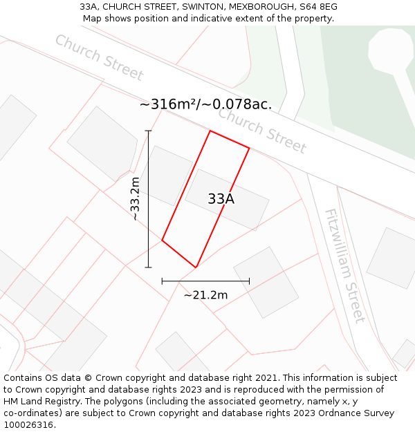 33A, CHURCH STREET, SWINTON, MEXBOROUGH, S64 8EG: Plot and title map