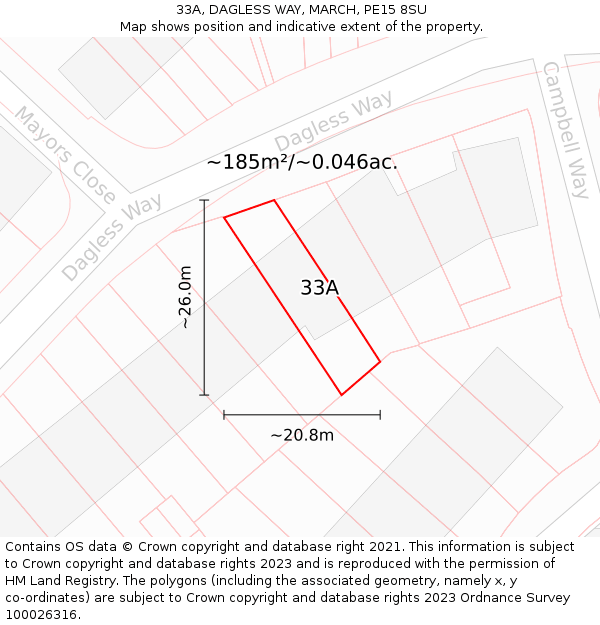 33A, DAGLESS WAY, MARCH, PE15 8SU: Plot and title map
