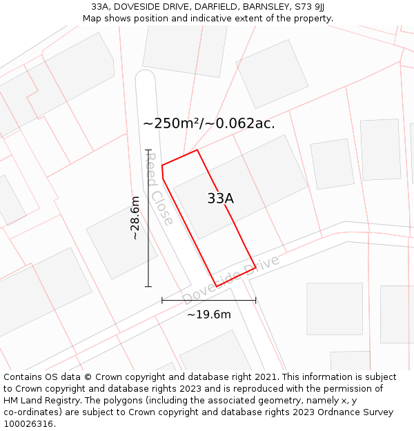 33A, DOVESIDE DRIVE, DARFIELD, BARNSLEY, S73 9JJ: Plot and title map