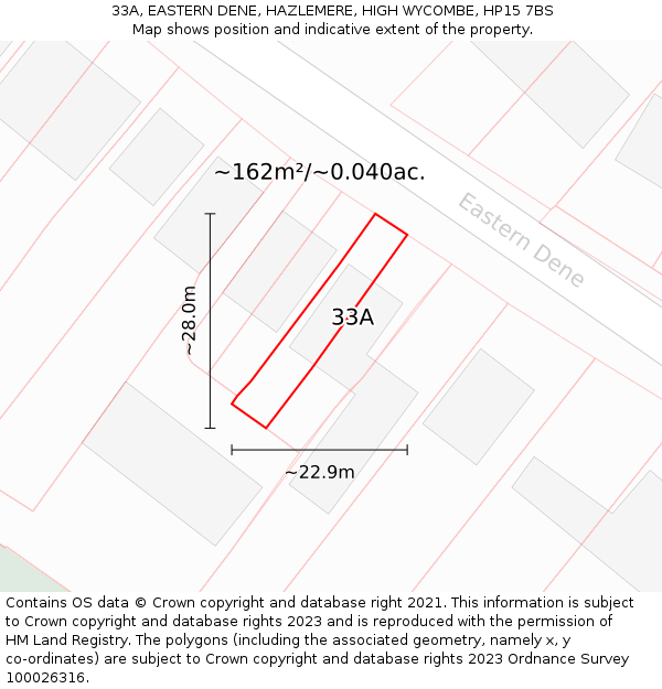 33A, EASTERN DENE, HAZLEMERE, HIGH WYCOMBE, HP15 7BS: Plot and title map