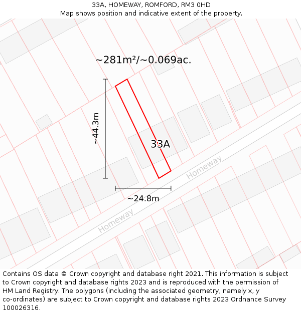 33A, HOMEWAY, ROMFORD, RM3 0HD: Plot and title map