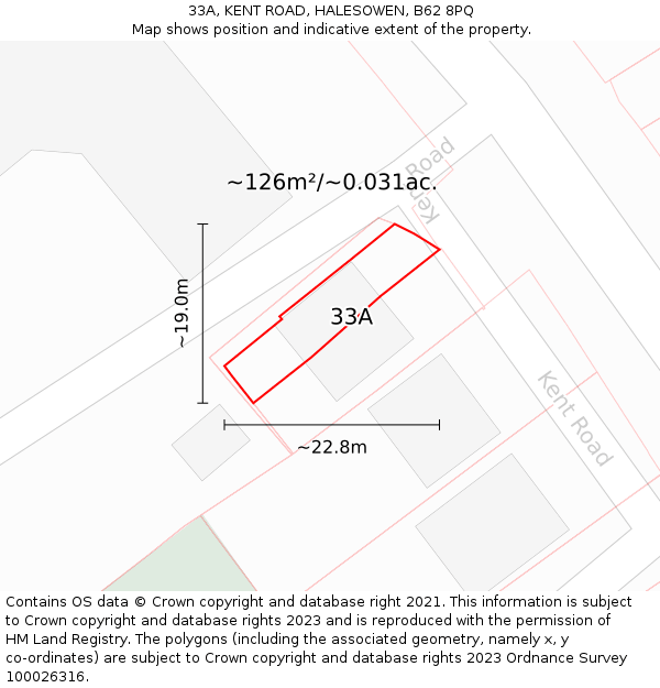 33A, KENT ROAD, HALESOWEN, B62 8PQ: Plot and title map