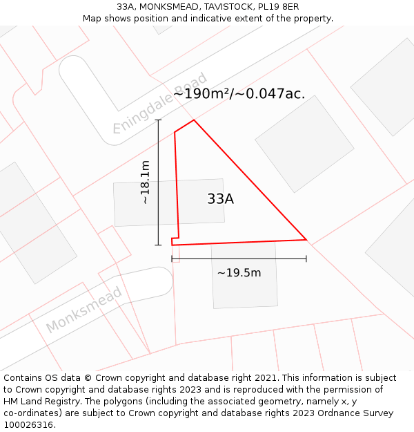 33A, MONKSMEAD, TAVISTOCK, PL19 8ER: Plot and title map