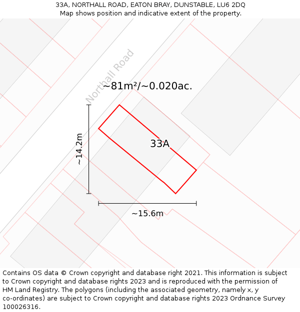 33A, NORTHALL ROAD, EATON BRAY, DUNSTABLE, LU6 2DQ: Plot and title map