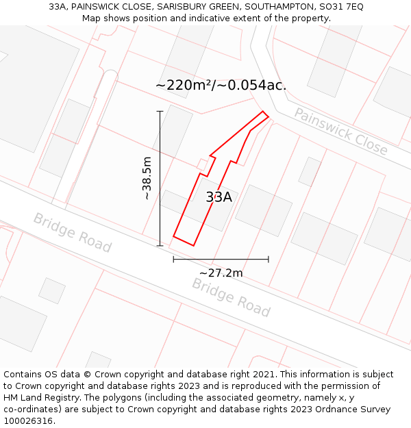 33A, PAINSWICK CLOSE, SARISBURY GREEN, SOUTHAMPTON, SO31 7EQ: Plot and title map