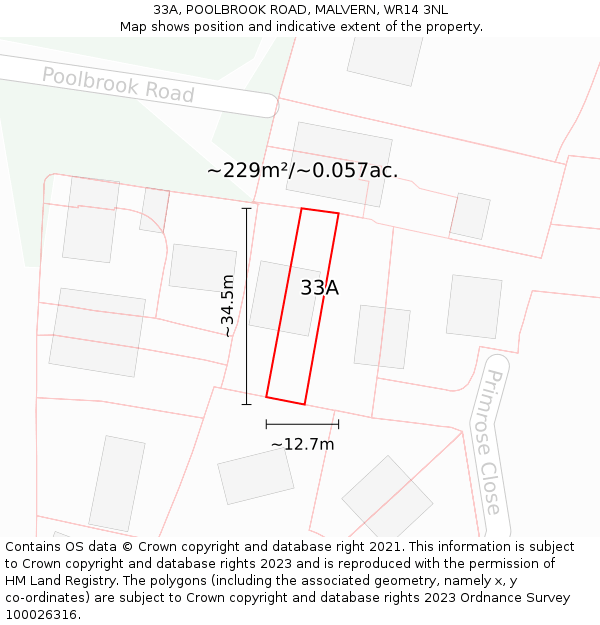 33A, POOLBROOK ROAD, MALVERN, WR14 3NL: Plot and title map