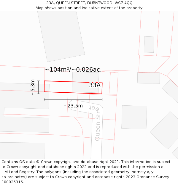 33A, QUEEN STREET, BURNTWOOD, WS7 4QQ: Plot and title map